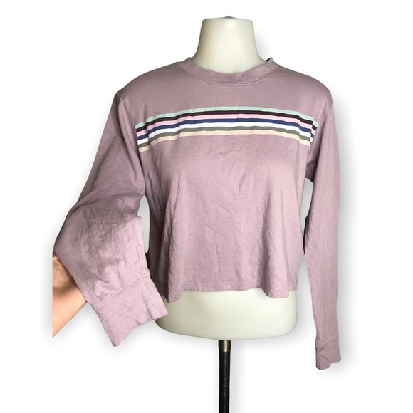American Eagle | Purple Cropped Long Sleeve Top Colorful Stripes on front - Picture 2 of 8